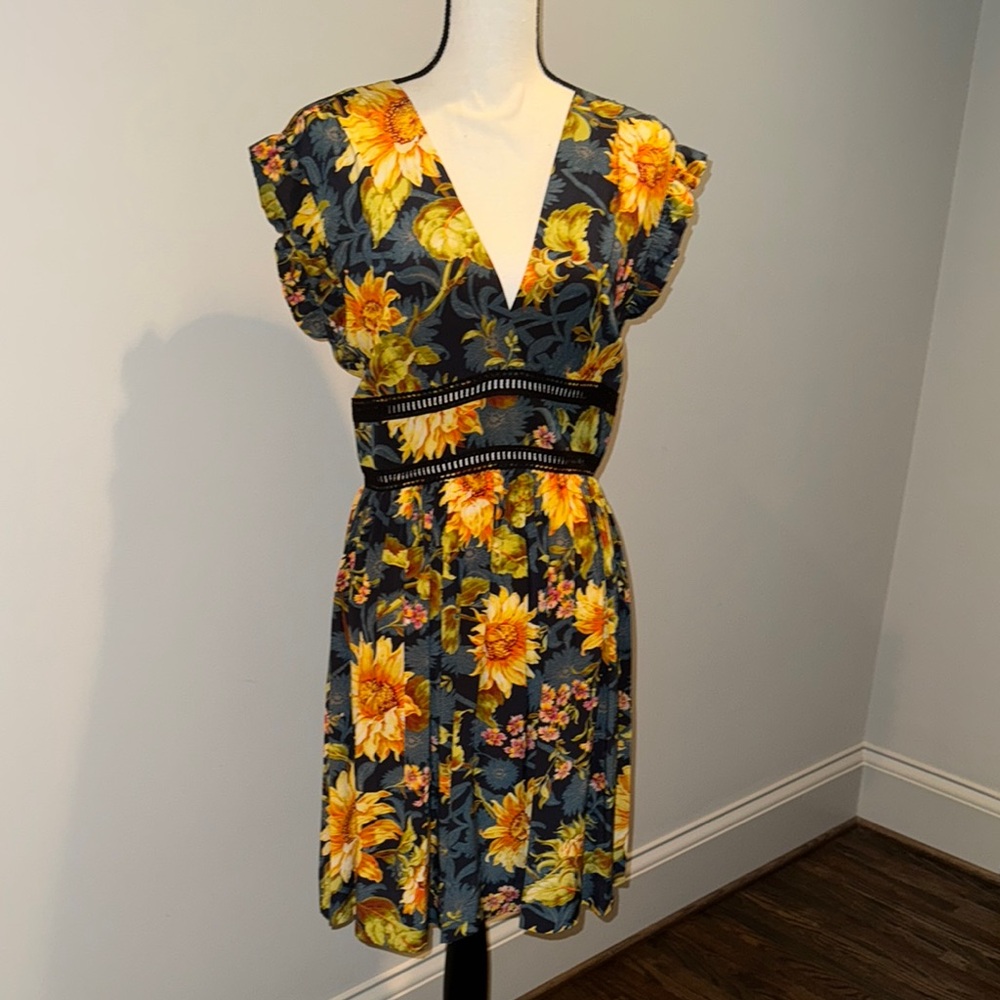 Sandro Yellow and Black Mini Dress Sz 40 [US Size L]